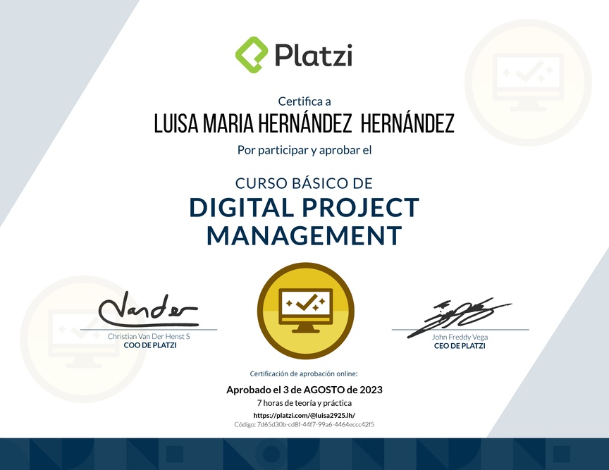 Diploma del Curso Básico de Digital Project Management