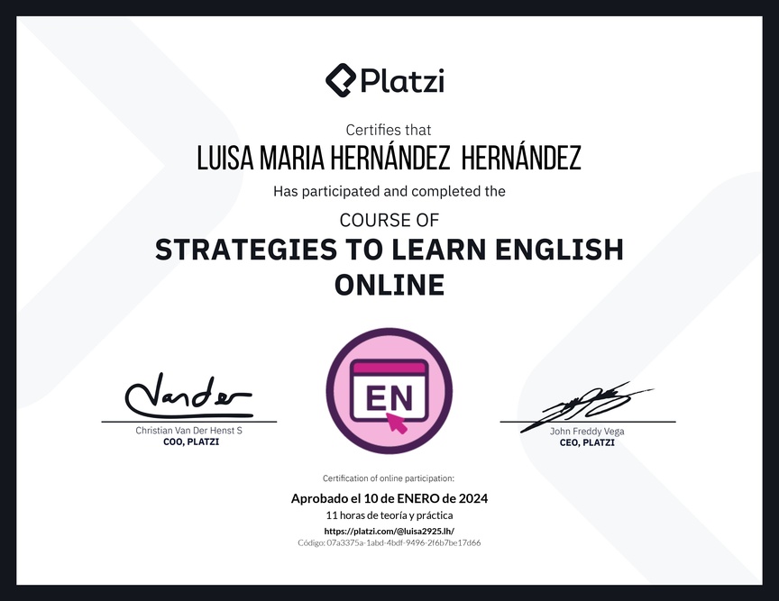 Diploma del Curso Gratis de Estrategias para Aprender Inglés en Línea