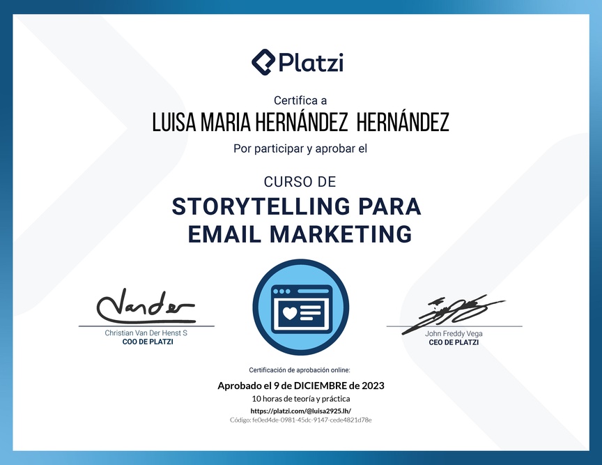 Diploma del Curso de Técnicas de Storytelling en Email Marketing