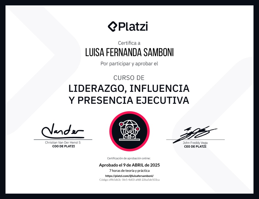 Diploma del Curso de Liderazgo, Influencia y Presencia Ejecutiva