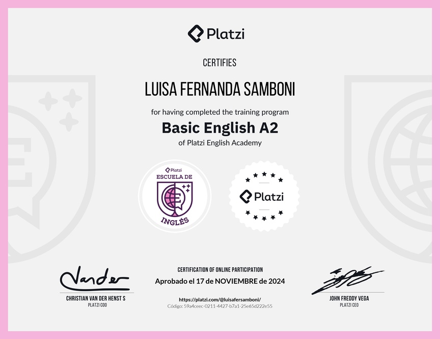 Diploma de la Ruta de Aprendizaje de Inglés Básico A2