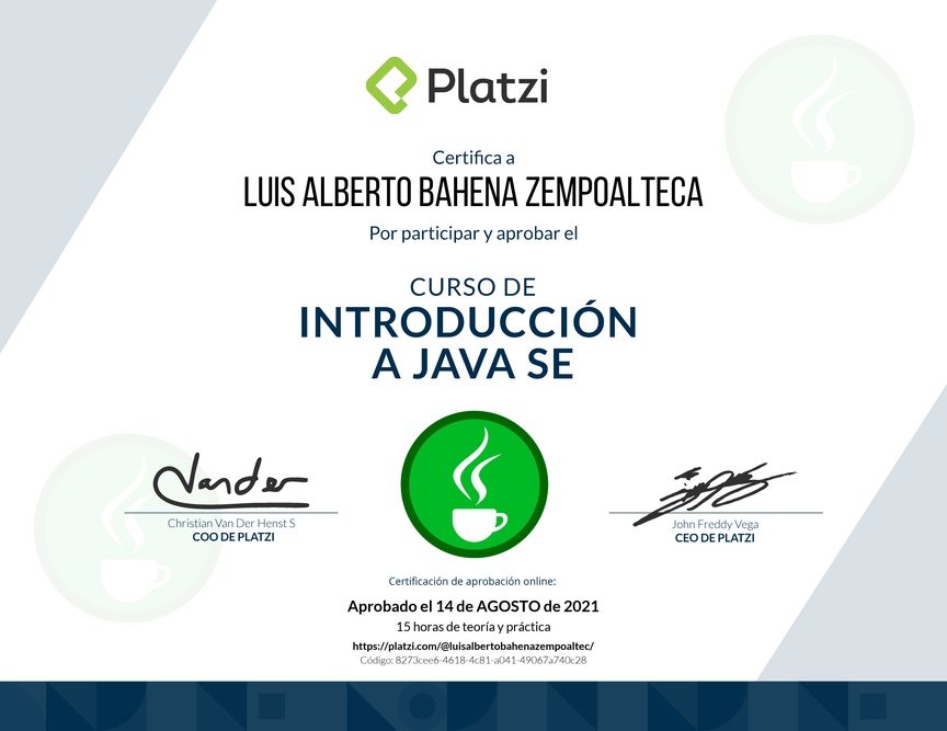 Diploma del Curso de Introducción a Java