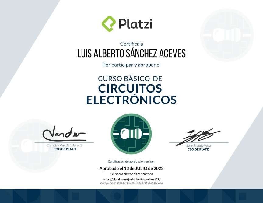 Diploma del Curso Básico de Circuitos Electrónicos