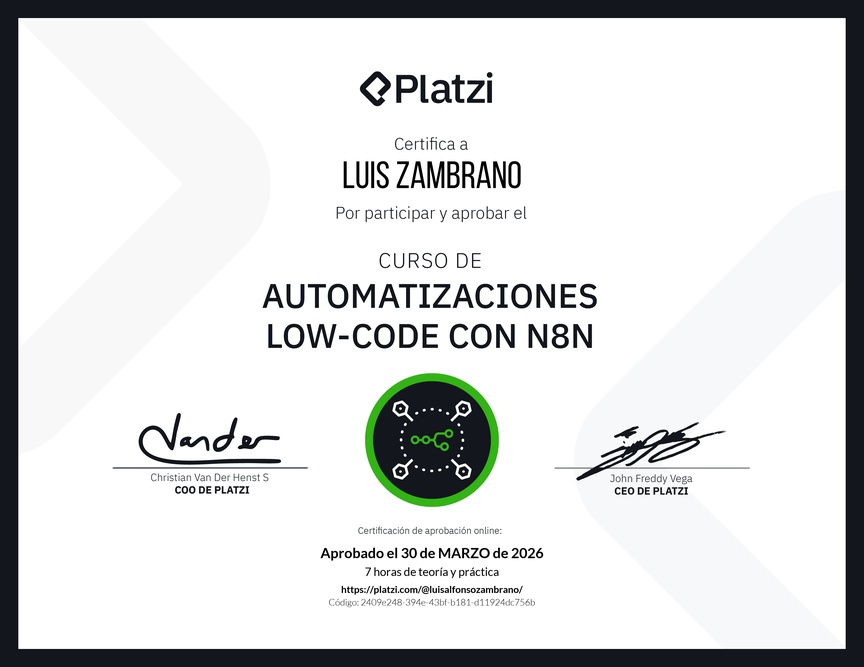 Diploma del Curso de Automatizaciones con n8n