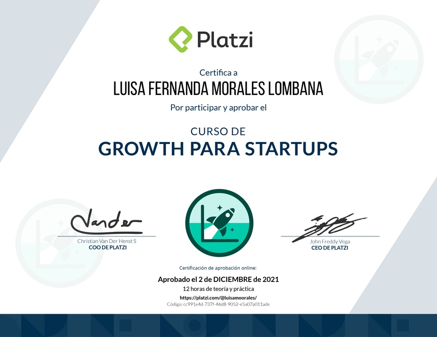 Diploma del Curso de Growth para Startups