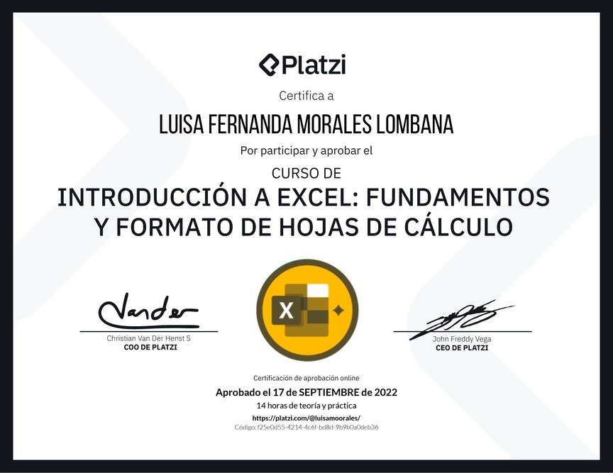 Diploma del Curso de Introducción a Excel para Principiantes: Fundamentos y Formato de Hojas de Cálculo