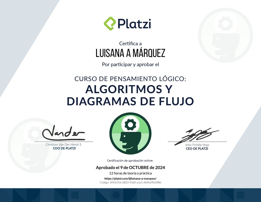 Diploma del Curso de Pensamiento Lógico: Algoritmos y Diagramas de Flujo