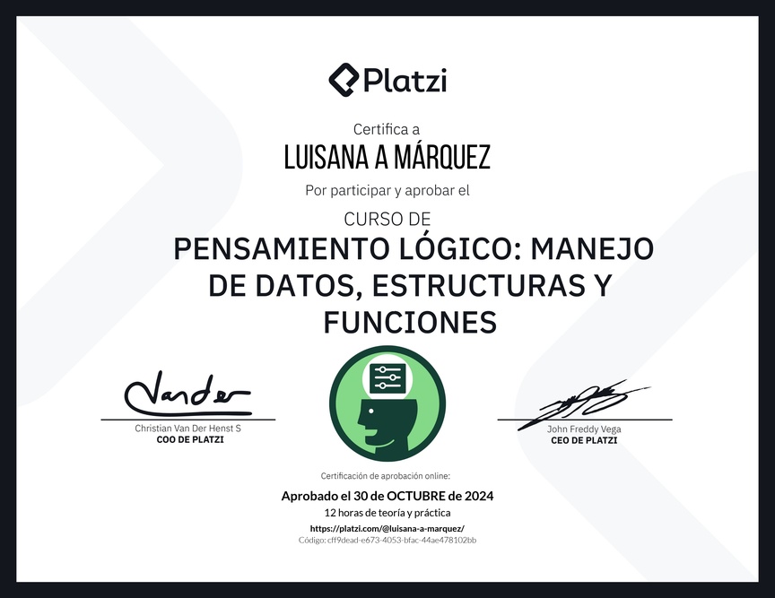 Diploma del Curso de Pensamiento Lógico: Manejo de Datos, Estructuras y Funciones