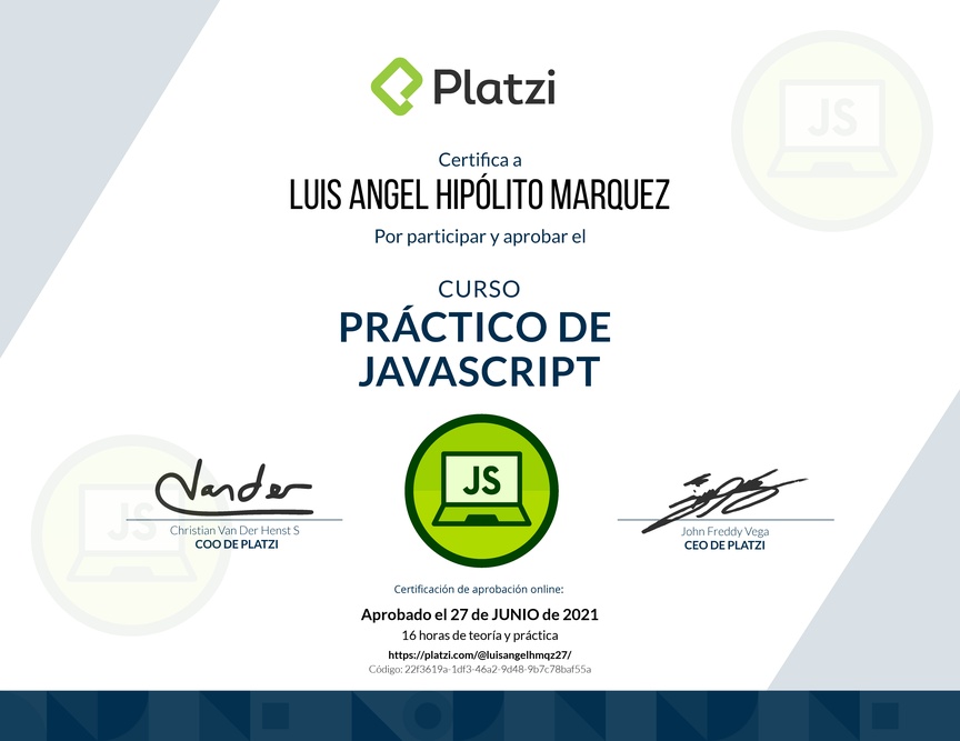 Diploma del Curso Práctico de JavaScript