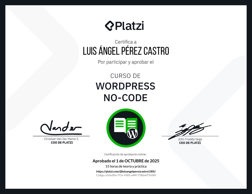Diploma del Curso de WordPress No-Code