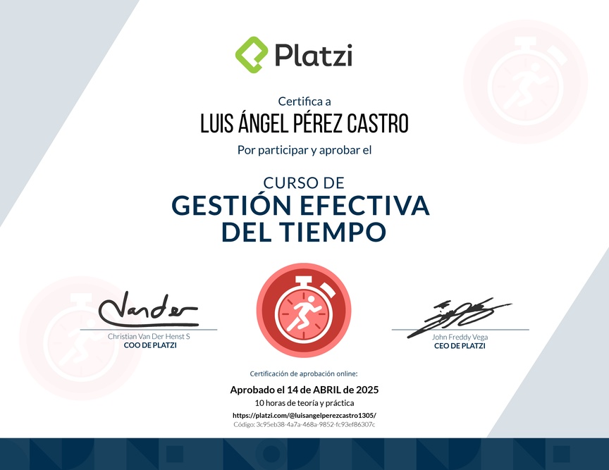Diploma del Curso de Gestión Efectiva del Tiempo