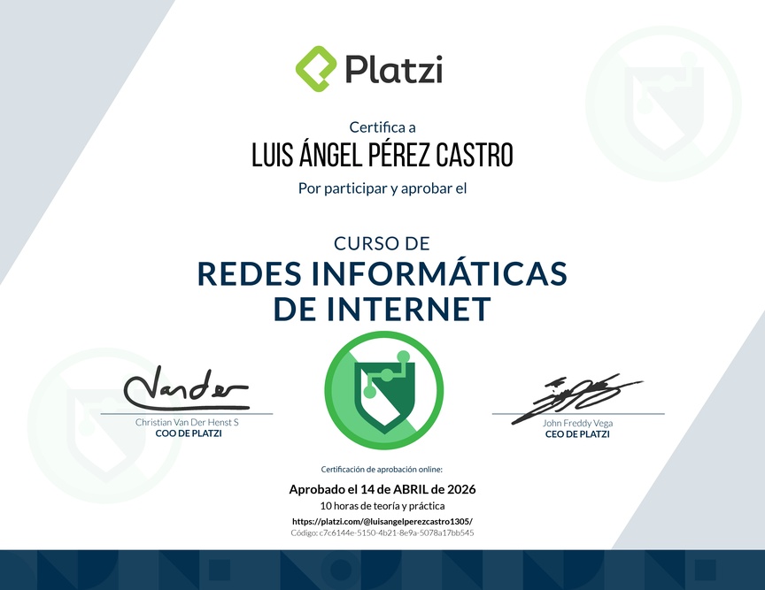 Diploma del Curso de Redes Informáticas de Internet