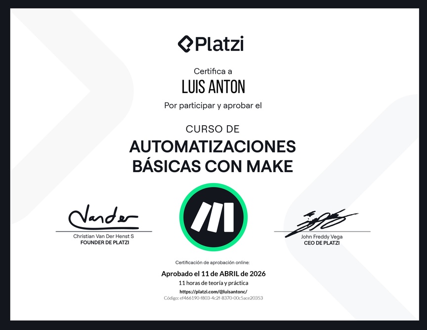 Diploma del Curso de Automatizaciones Básicas con Make