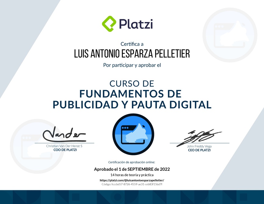 Diploma del Curso de Fundamentos de Publicidad y Pauta Digital