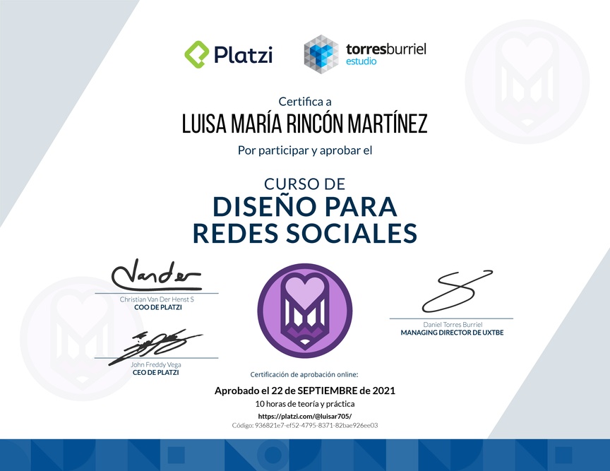 Diploma del Curso de Diseño para Redes Sociales