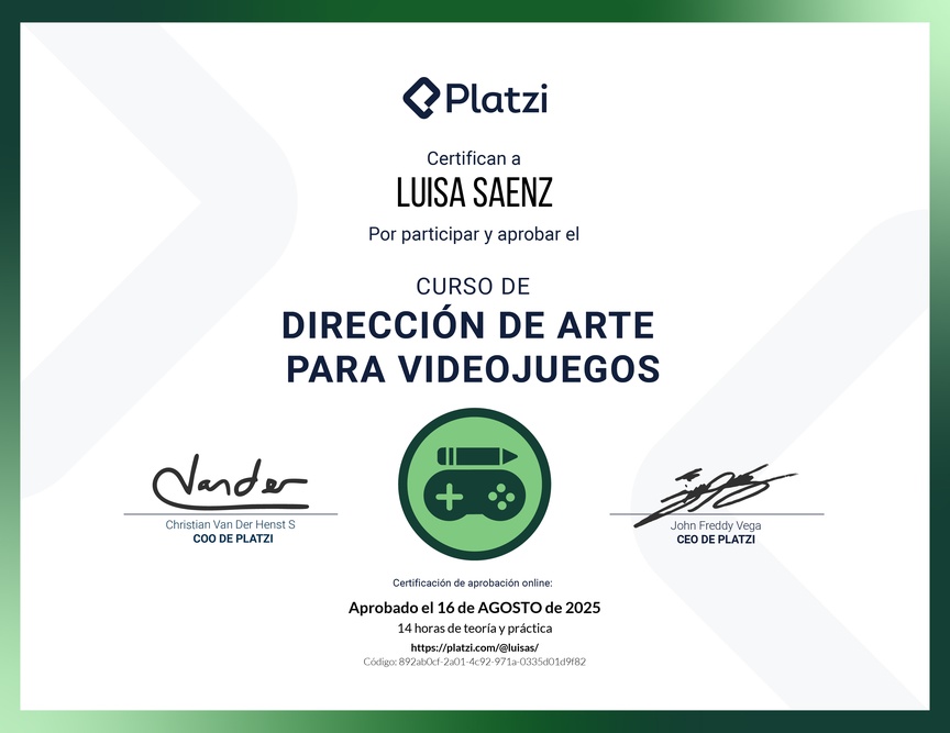 Diploma del Curso de Dirección de Arte para Videojuegos