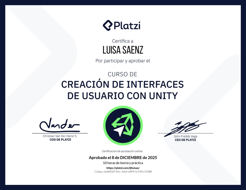 Diploma del Curso de Creación de Interfaces de Usuario con Unity