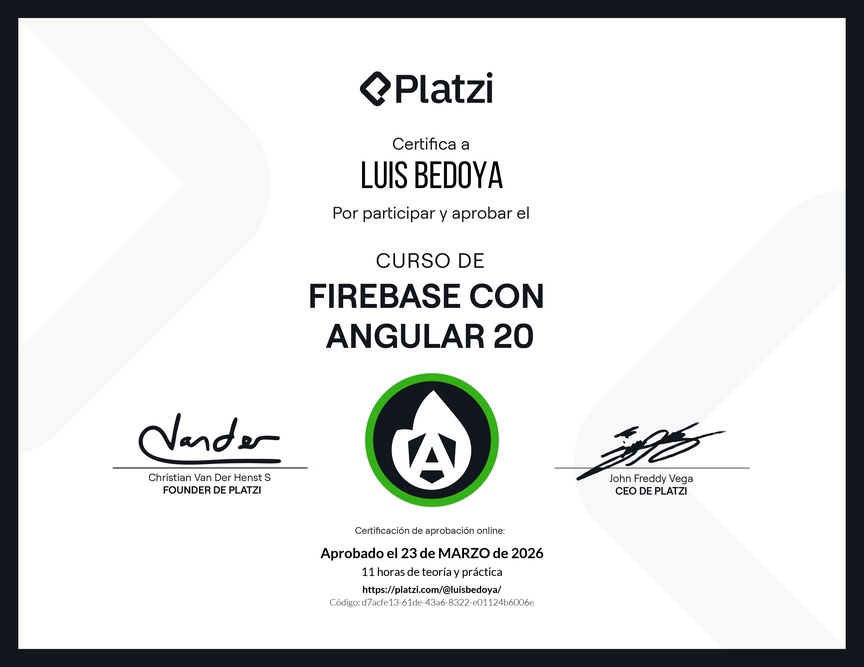 Diploma del Curso de Firebase con Angular 20