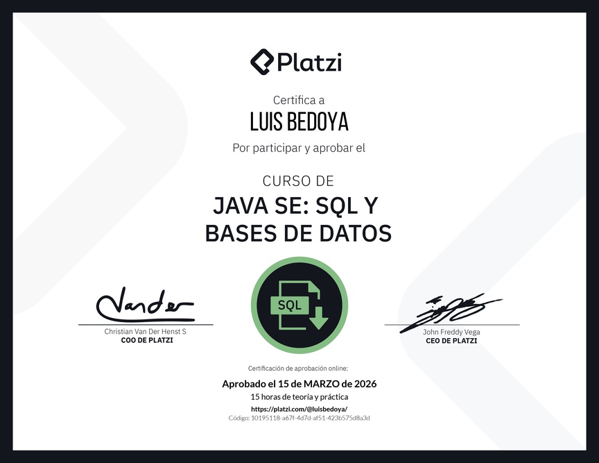 Diploma del Curso de Java SE: SQL y Bases de Datos