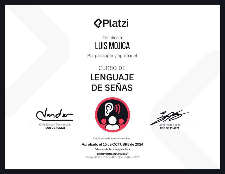 Diploma del Curso de Lenguaje de Señas