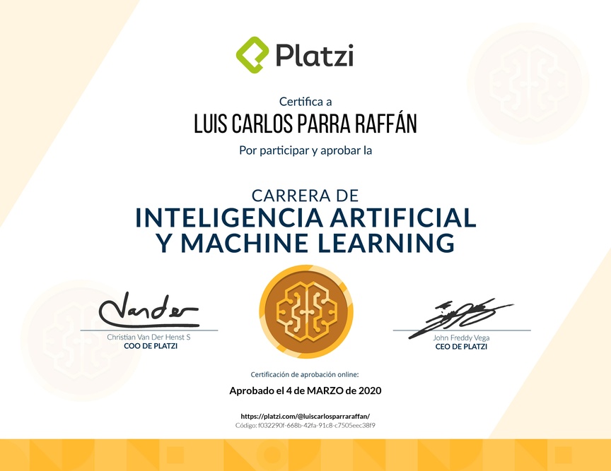 Diploma de la Ruta de Aprendizaje de Inteligencia Artificial y Machine Learning