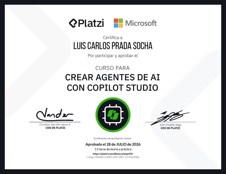 Diploma del Curso Gratis para Crear Agentes de AI con Copilot Studio
