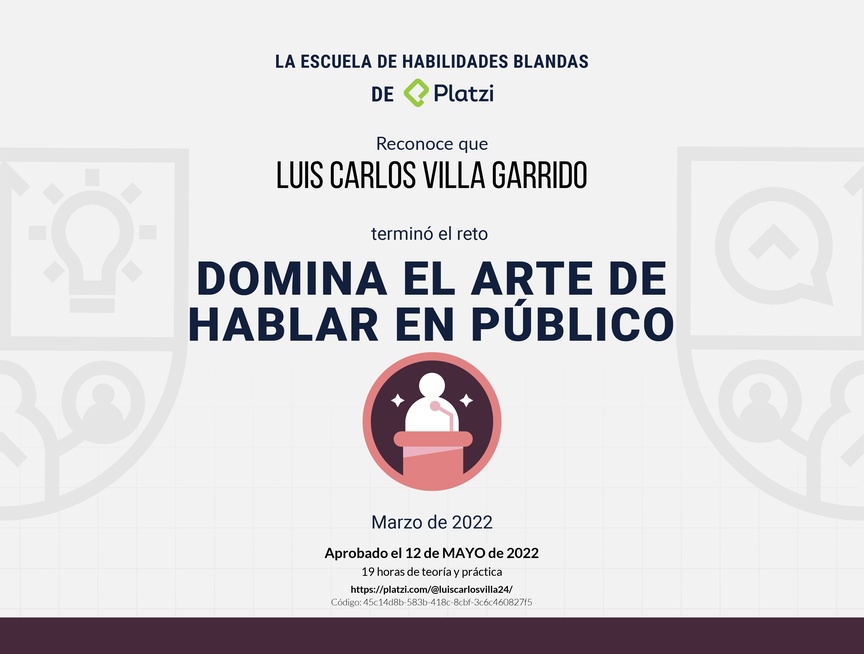 Diploma de Reto para Dominar el Arte de Hablar en Público