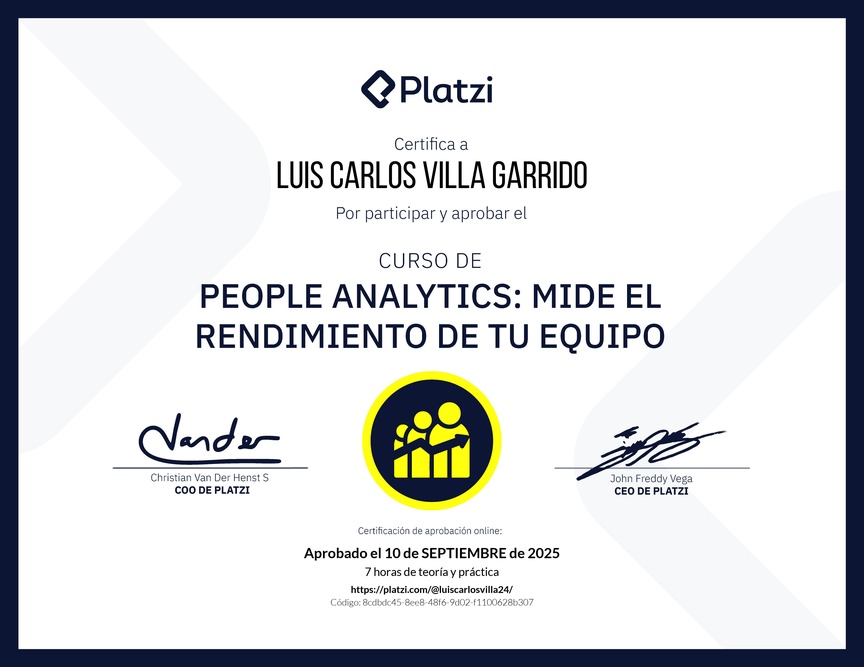 Diploma del Curso de People Analytics: Mide el Rendimiento de tu Equipo