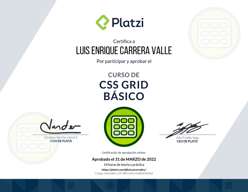 Diploma del Curso de CSS Grid Básico