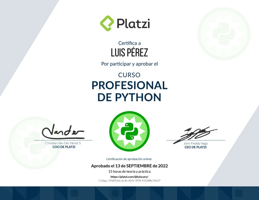 Diploma del Curso Profesional de Python