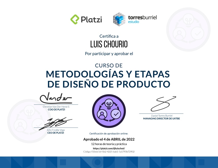 Diploma del Curso de Metodologías de Diseño de Productos Digitales
