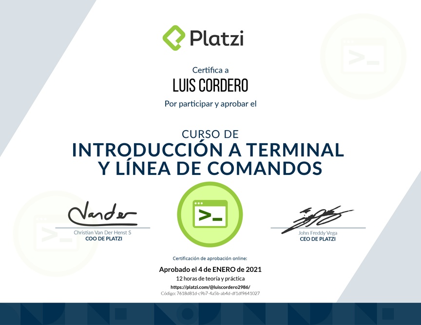 Diploma del Curso de Introducción a la Terminal y Línea de Comandos 2019