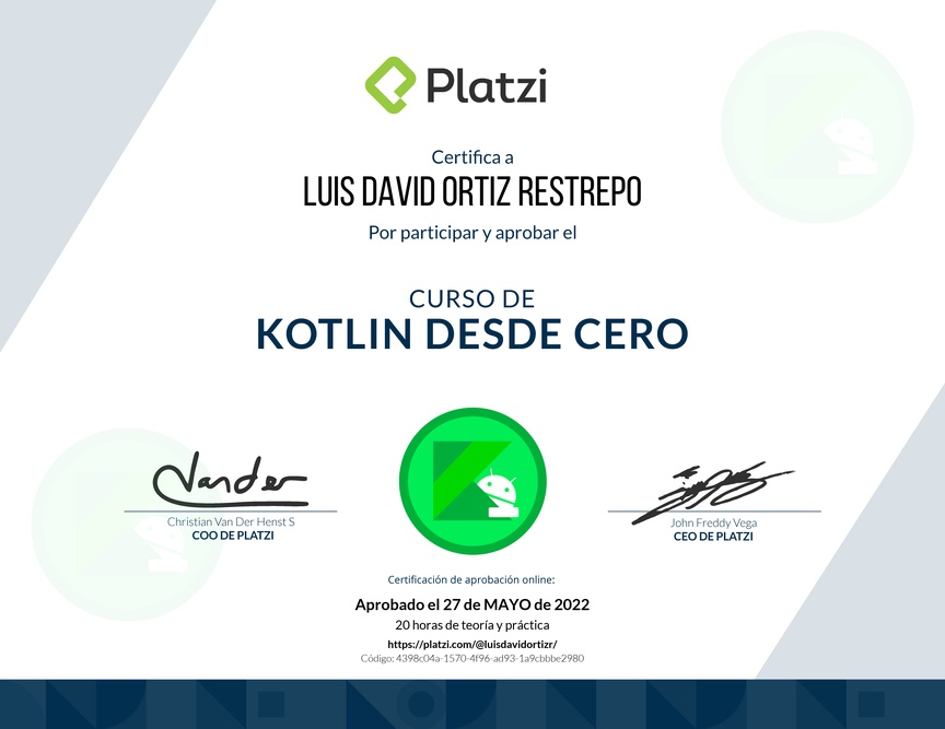 Diploma del Curso de Kotlin desde Cero