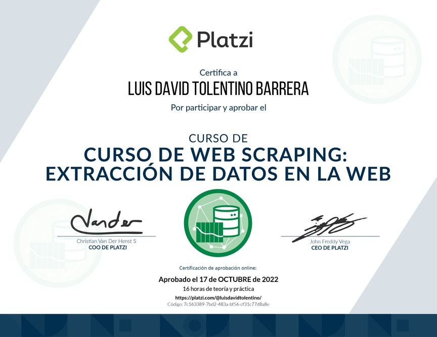 Diploma del Curso de Web Scraping: Extracción de Datos en la Web