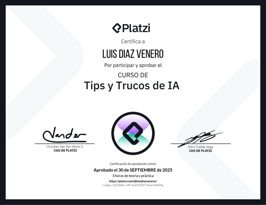 Diploma del Curso de tips y trucos de IA