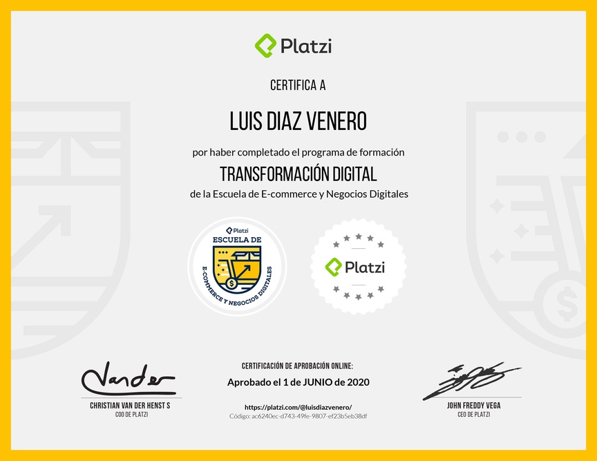 Diploma de la Ruta de Aprendizaje de Transformación Digital