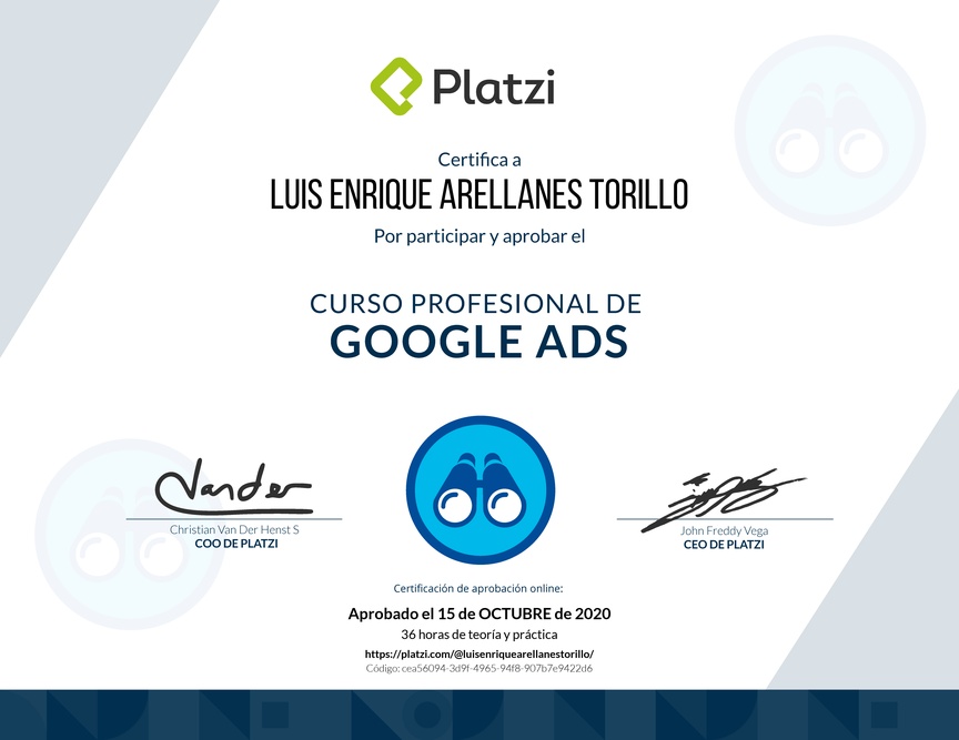 Diploma del Curso Profesional de Google Ads