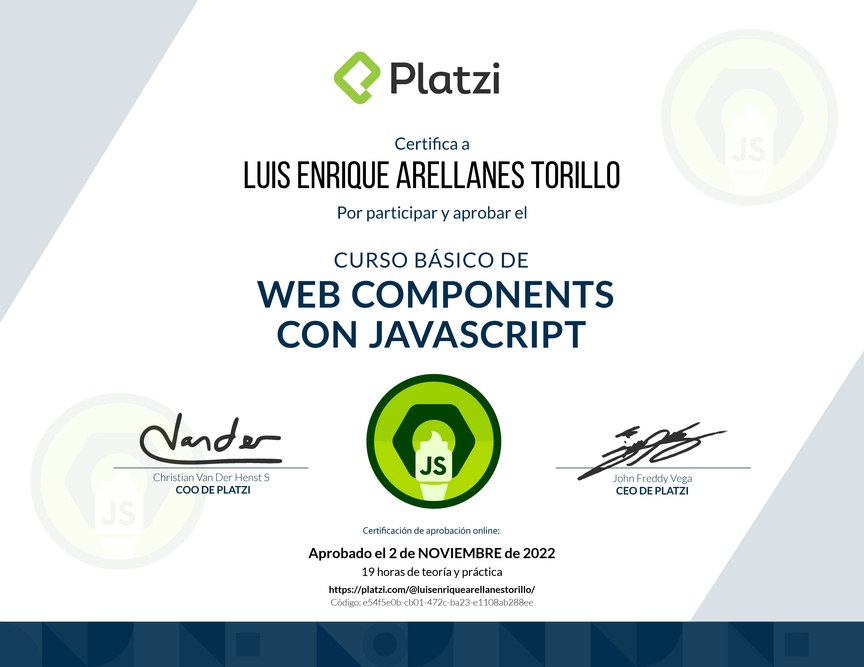 Diploma del Curso de JavaScript: Web Components