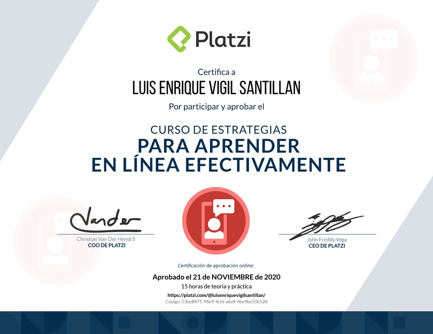Diploma del Curso de Estrategias para Aprender en Línea Efectivamente 2019
