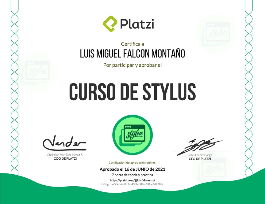 Diploma del Curso de Stylus 2018