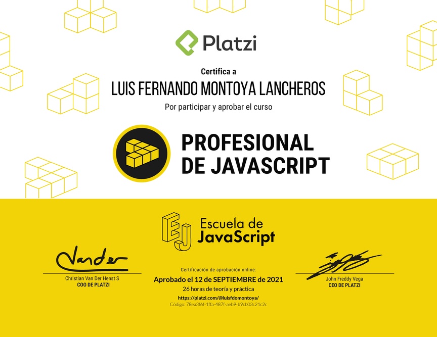 Diploma del Curso Profesional de JavaScript