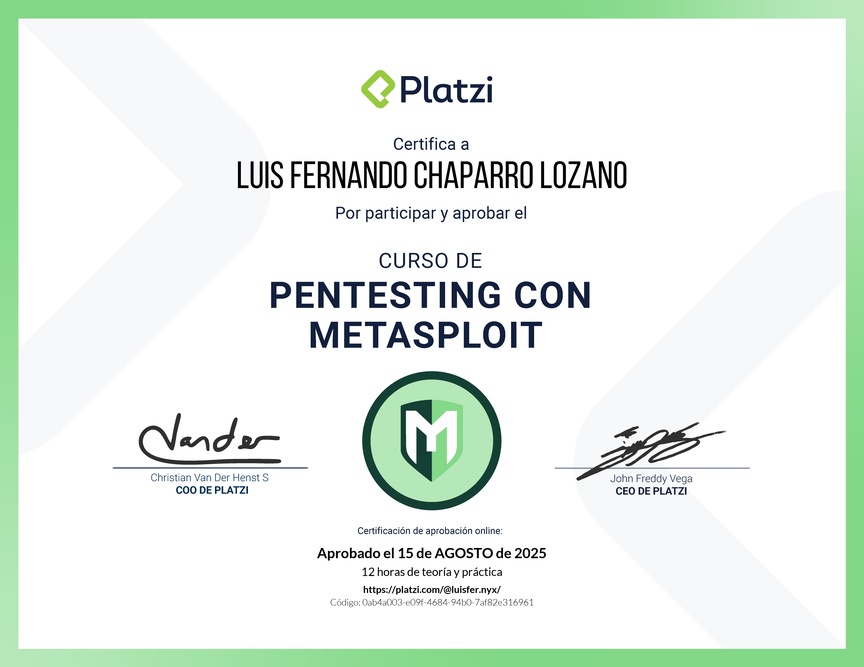 Diploma del Curso de Hacking: Pentesting con Metasploit