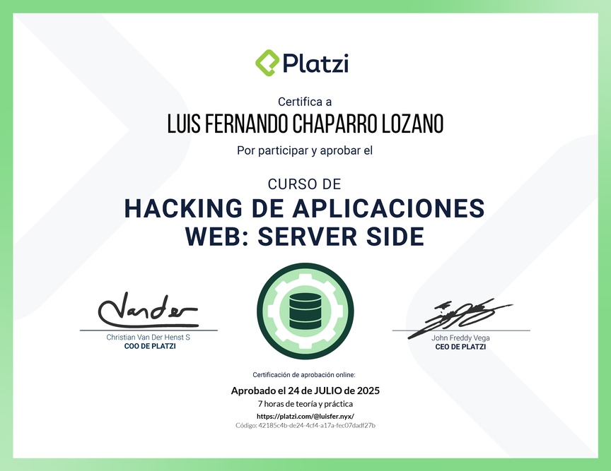 Diploma del Curso de Hacking: Aplicaciones Web Server Side