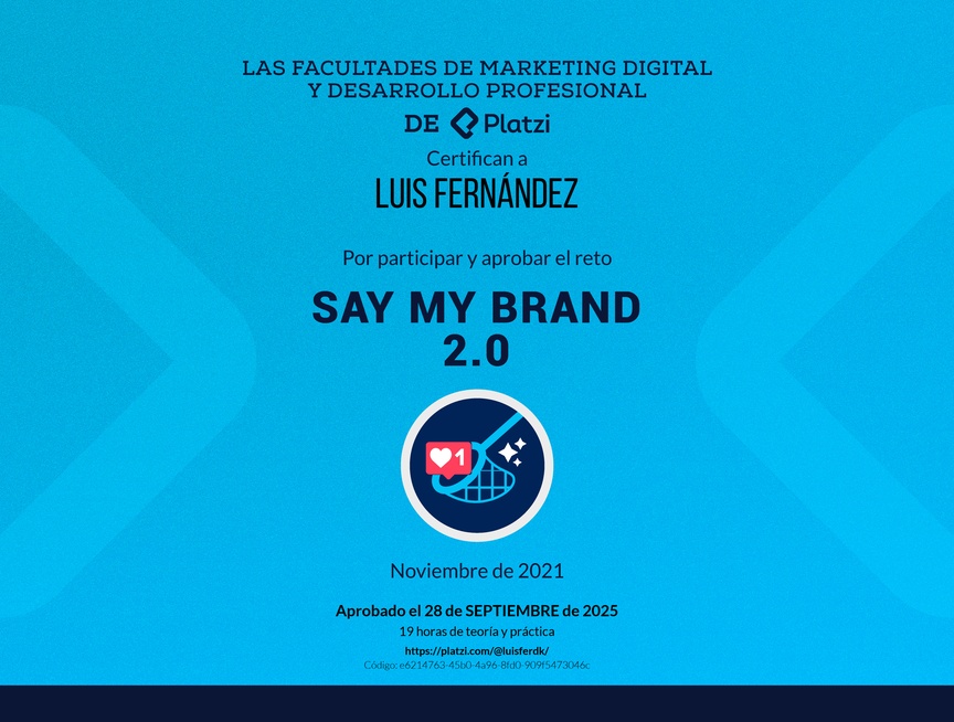 Diploma de SayMyBrand: Reto de Marca Personal