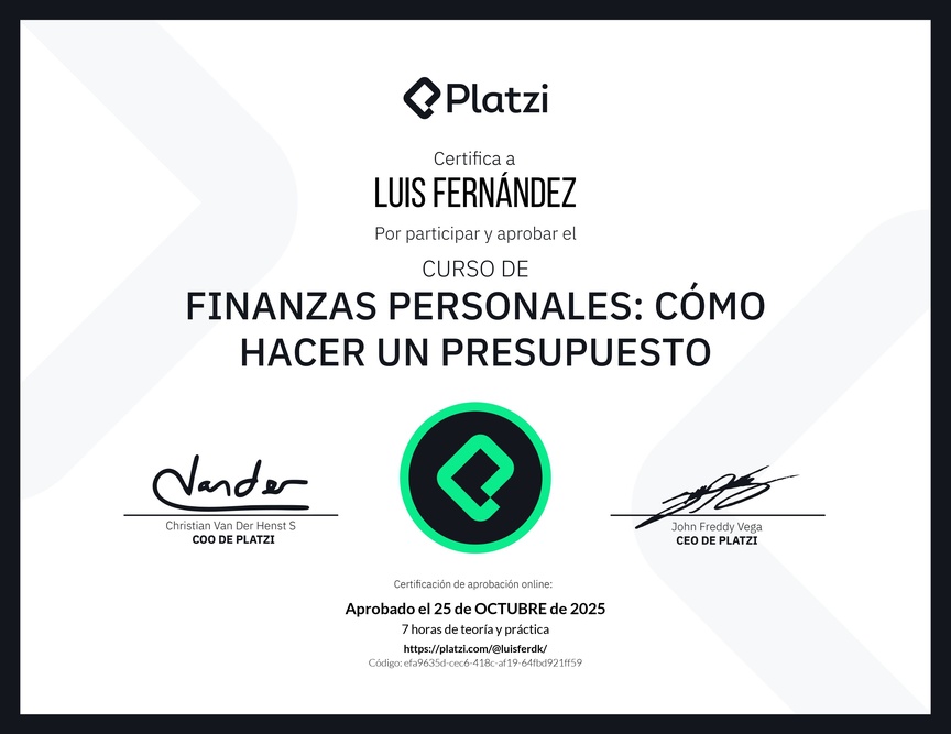 Diploma del Curso de Finanzas Personales: Cómo hacer un Presupuesto