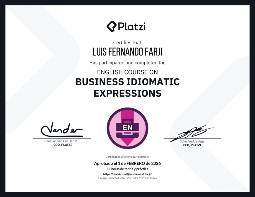 Diploma del Curso de Expresiones Idiomáticas de Negocios en Inglés