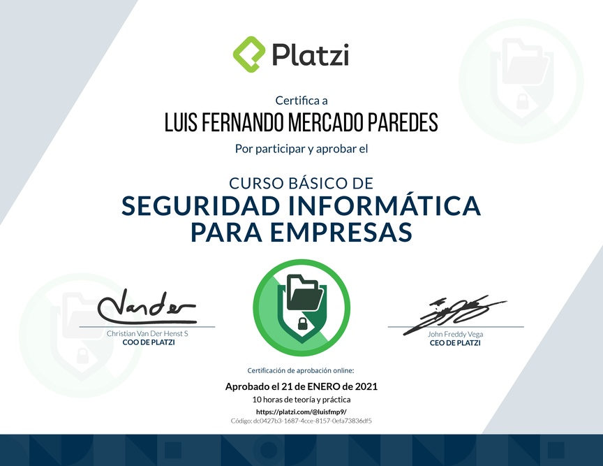 Diploma del Curso Básico de Seguridad Informática para Empresas