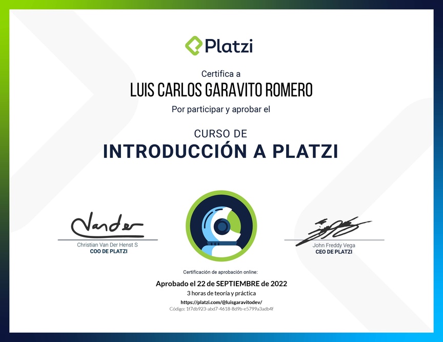 Diploma del Curso de Introducción a Platzi