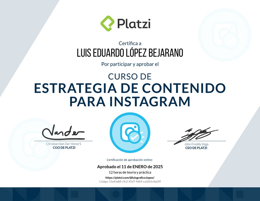 Diploma del Curso de Estrategia de Contenido para Instagram