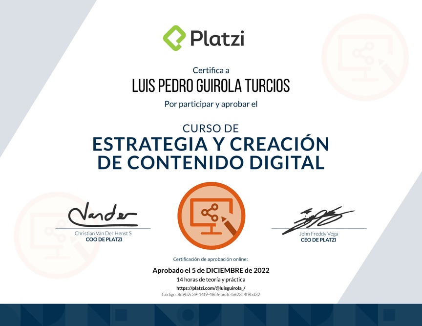 Diploma del Curso de Estrategia y Creación de Contenido Digital